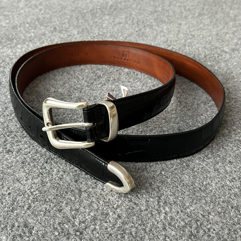 Trafalgar Black Embossed Italian Calfskin Leather Dress Belt Mens Size 50 USA
